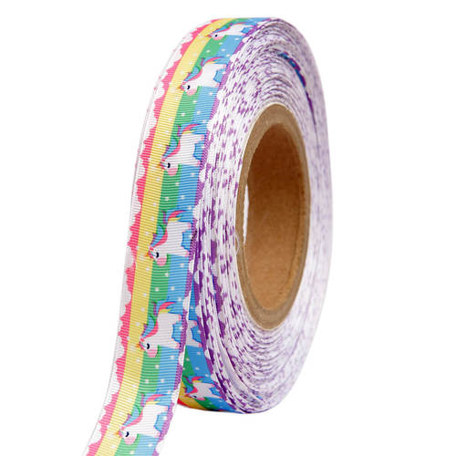 Unicorn Rainbow Character 25mm/1'' Inch Gross Grain Ribbon