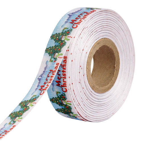 Merry Christmas Tree 25mm/1'' Inch Gross Grain Ribbon