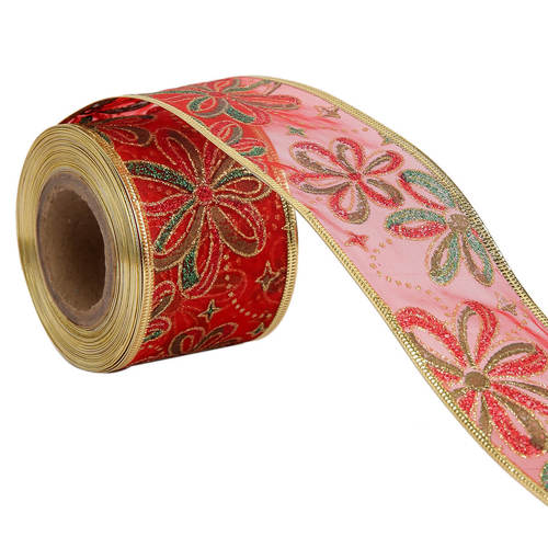 Lurex Flowers Red Ribbons  50 mm/2'' Inch 10 mtr Length