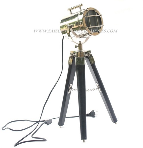 Nickel Plated Searchlight On Wooden Black Tripod Stand