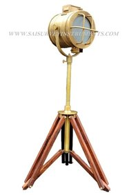 Brown Antique Royal Marine Spotlight With Tripod Stand - Vintage Look Searchlight On Stand