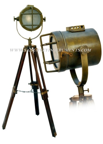 Brown Antique Vintage Look Searchlight with Wooden Stand ~ Collectible Marine Decor Gift