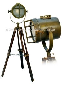 Brown Antique Vintage Look Searchlight with Wooden Stand ~ Collectible Marine Decor Gift
