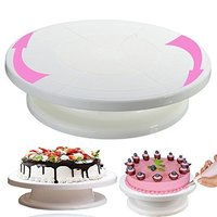 Cake Turntable - Food-grade Plastic, 11x3 Inches, White | Dual Direction 360â° Rotation, Non-slippery Base, Ideal For Cake Decorating & Dessert Making