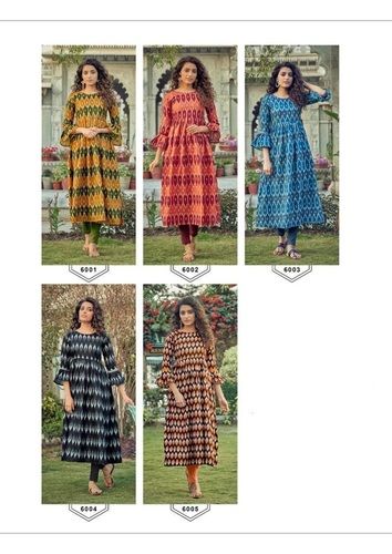 Designer Ikkat Printed Cotton Kurtis