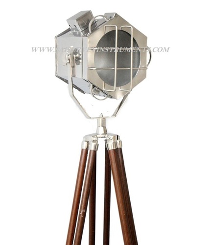 Wood And Metal Designer Hexagon Look Chrome Floor Lamp With Wooden Tripod Stand