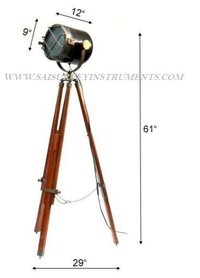 Black & Brown Antique Nautical Search Light with Wooden Tripod Stand ~ Collectible Model Spotlight