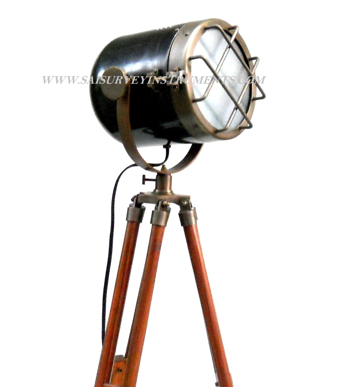Black & Brown Antique Nautical Search Light with Wooden Tripod Stand ~ Collectible Model Spotlight