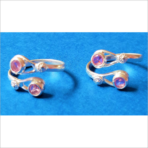 Designer Toe Ring - Lightweight Metal with Baby Pink Stones, Available in Various Sizes | Stylish Jewelry for Women and Girls
