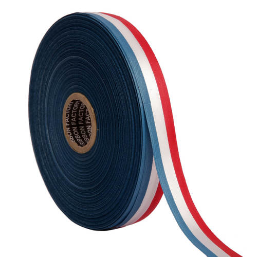 Double Satin Medallion  Blue, Whte, Red Ribbons 25mm/1''inch 20mtr Length