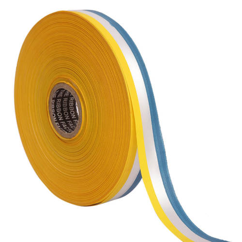 Double Satin Medallion a   Yellow, White, Blue Ribbons 25mm/1'inch 20mtr Length