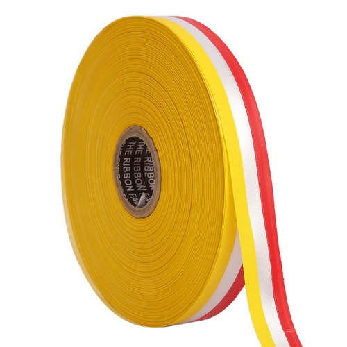 Double Satin Medallion  Yellow, White, Red Ribbons 12mm/ 20mtr Length