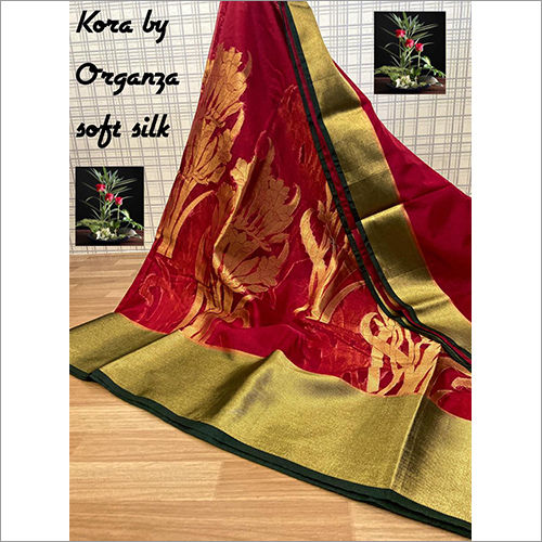 Multicolor Ladies Kora Organza Alfi Skirt Silk Zari Work Silk Saree