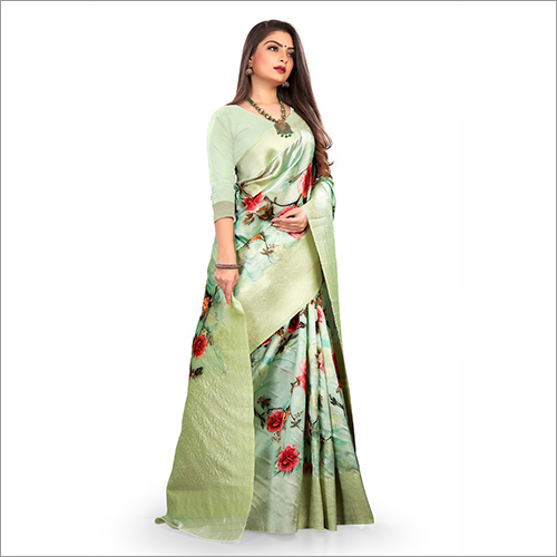 Multicolor Innovative Green Festive Woven Jacquard Printed Saree