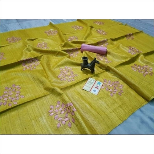 Any Color Block Print Tusser Silk Saree