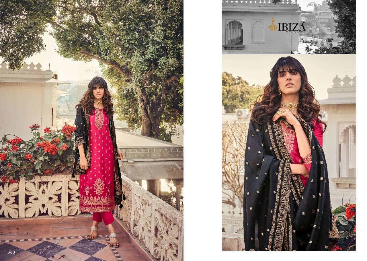 Ibiza Suit Silky Pure Woven Russian Silk Jacquard Designer Salwar Suit Catalog