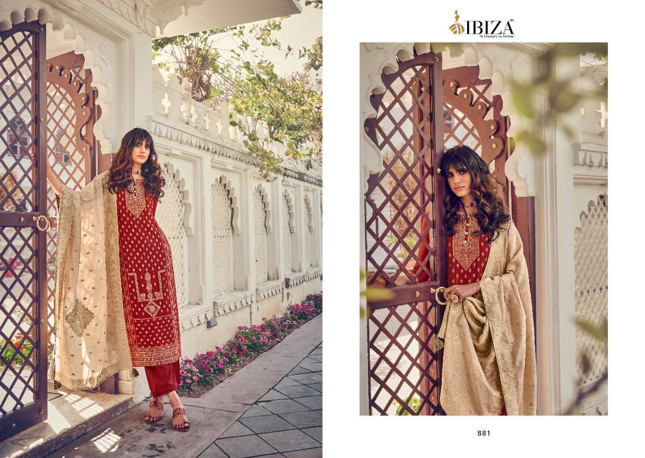 Ibiza Suit Silky Pure Woven Russian Silk Jacquard Designer Salwar Suit Catalog