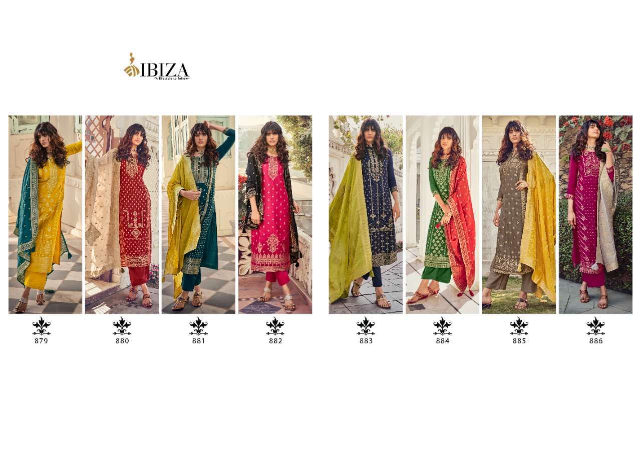 Ibiza Suit Silky Pure Woven Russian Silk Jacquard Designer Salwar Suit Catalog