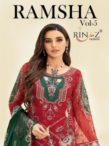 Multi Color Rinaz Fashion Ramsha Vol-5 Faux Georgette Pakistani Style Salwar Kameez Catalog