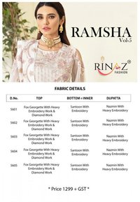 Rinaz Fashion Ramsha Vol-5 Faux Georgette Pakistani Style Salwar Kameez Catalog