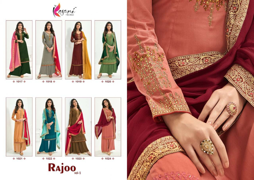 Kesari Trendz Rajoo Vol-1 Heavy Jam Silk With Embroidery Work Plazzo Style Suits Catalog