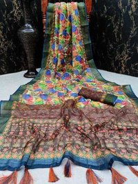 Digital Printed Linen Saree With Kalamkari
