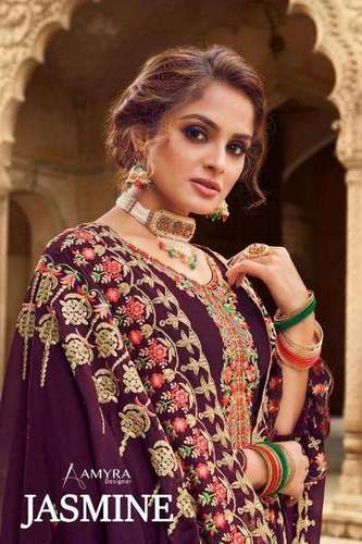 Amyra Designer Jasmine Georgette Embroidered And Diamond Work Designer Suit Catalog