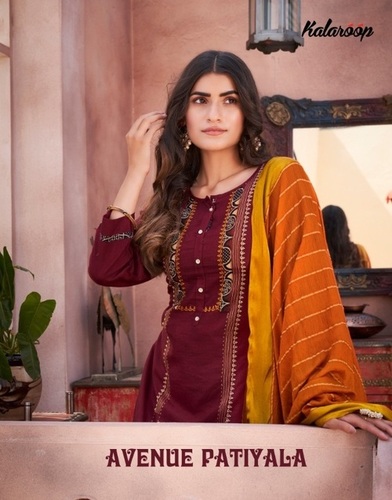 Kalaroop Avenue Patiyala Flex Rayon With Embroidery Readymade Suit Catalog