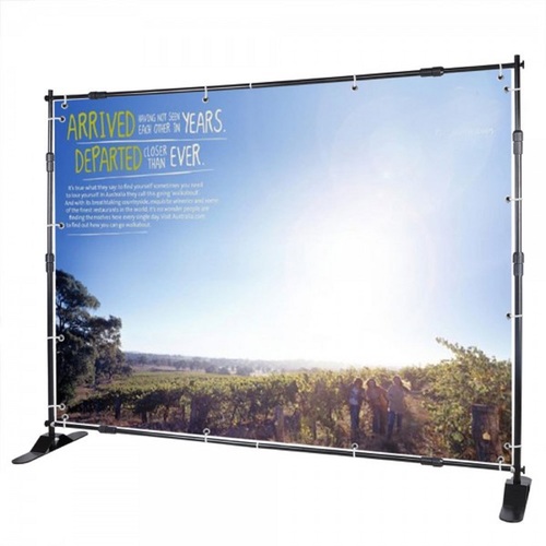 Wall Screen Banner Stand - 100% Knitted Polyester 8ft x 8ft , Portable Aluminum Frame, Eco-Friendly UV Protected Print for Advertising & Promotions