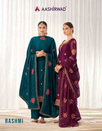 Aashirwad Creation Rashmi Tussar Silk With Embroidery Work Designer Suit Catalog