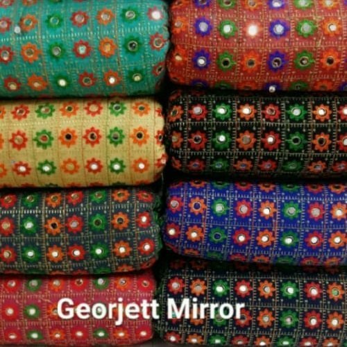 Georgette Mirror Work Embroidery Fabric