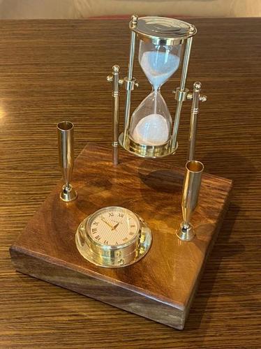 Brass Sand Timer And Watch 0090 Antique Pen Holder