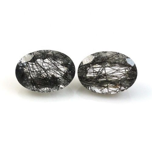 5x7mm Black Rutilated Quartz Faceted Oval Loose Gemstones