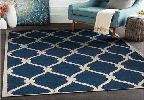 Blue and White Geometric Hand Tufted Carpet