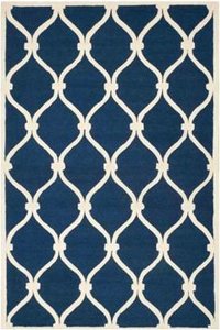 Blue and White Geometric Hand Tufted Carpet