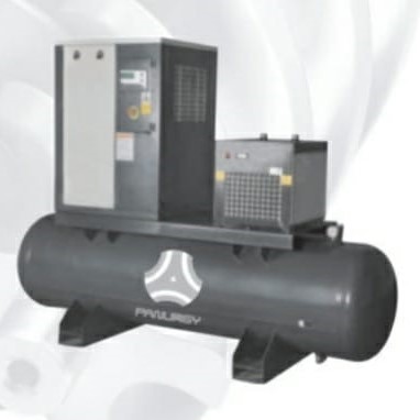 Grey And Off-White. Tank-Mounted Screw Air Compressors