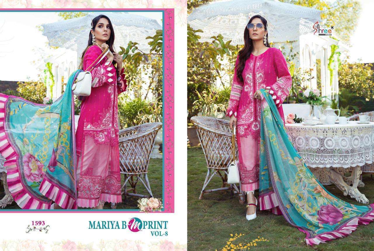 Shree Fabs Maria B Mprint Vol 8 Cambric Lawn Print With Embroidery Pakistani Suit Catalog