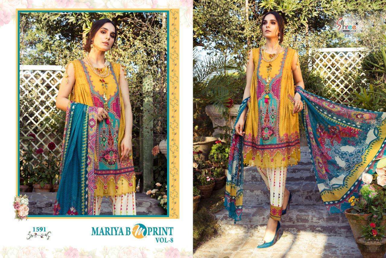 Shree Fabs Maria B Mprint Vol 8 Cambric Lawn Print With Embroidery Pakistani Suit Catalog