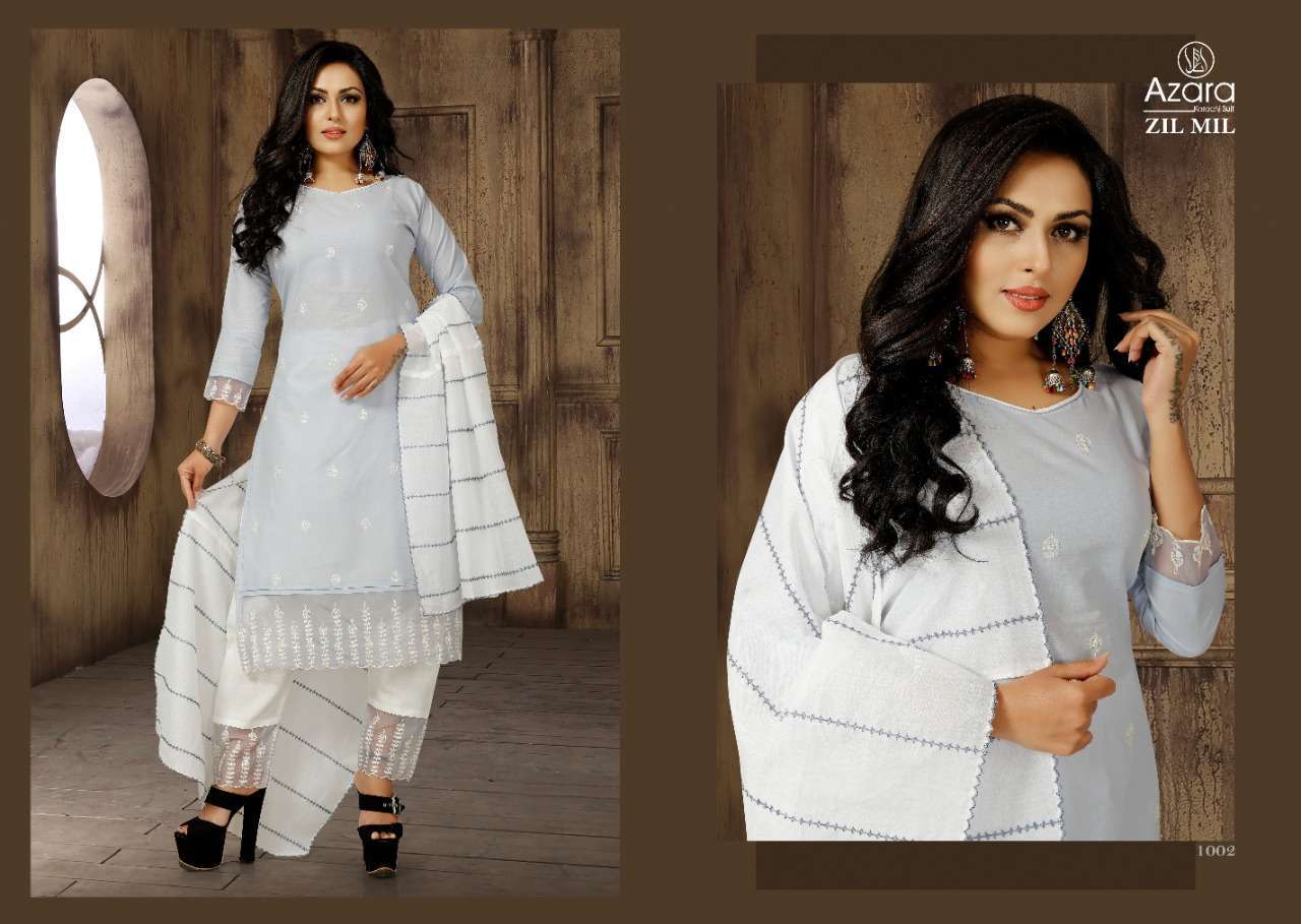 Azara Zil Mil Cambric Cotton With Self Embroidery Work Dress Material Catalog