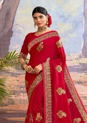 Multi Color Saroj Textiles Kangana Vichitra Silk With Border Work Saree Catalog