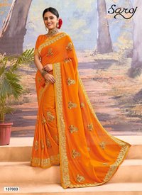 Saroj Textiles Kangana Vichitra Silk With Border Work Saree Catalog