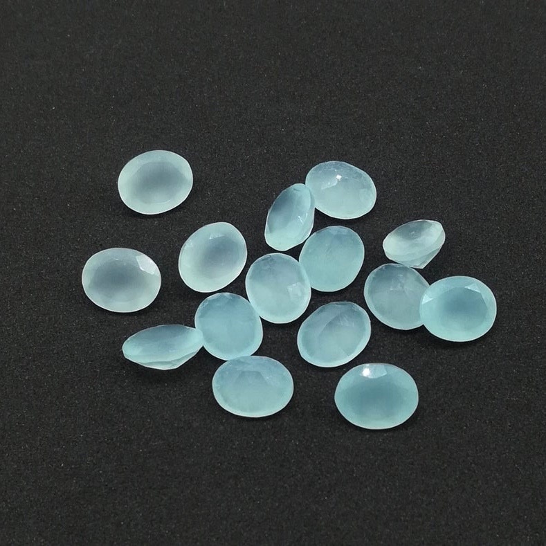 7x9mm Aqua Chalcedony Faceted Oval Loose Gemstones