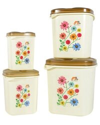 Household Plastic Container - Polypropylene, Varied Sizes, Beige Floral Pattern | Rigid, Leak-protective, Uv Resistant, Smooth Surface Finish