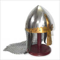 Eco-friendly Norman Helmet With Chain-mail And Wooden Base