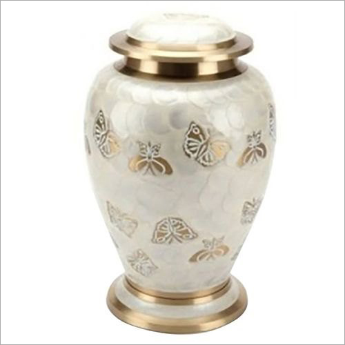 Golden And White Brass Engraved Adult Cremation Urn