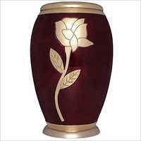 Red And Golden Brass Flower Engraved cremation Urn 10 inches