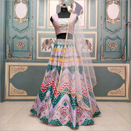 Attractive Designer Reception long Trail lehenga with sleevless Crop Top  and Embroidery Bespoke -