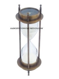 Antique Brass Sand Timer with Two Sided Compass