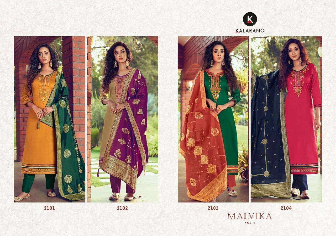 Kalarang Fashion Malvika Vol 4 Jam Silk Cotton With Embroidery Dress Material Catalog