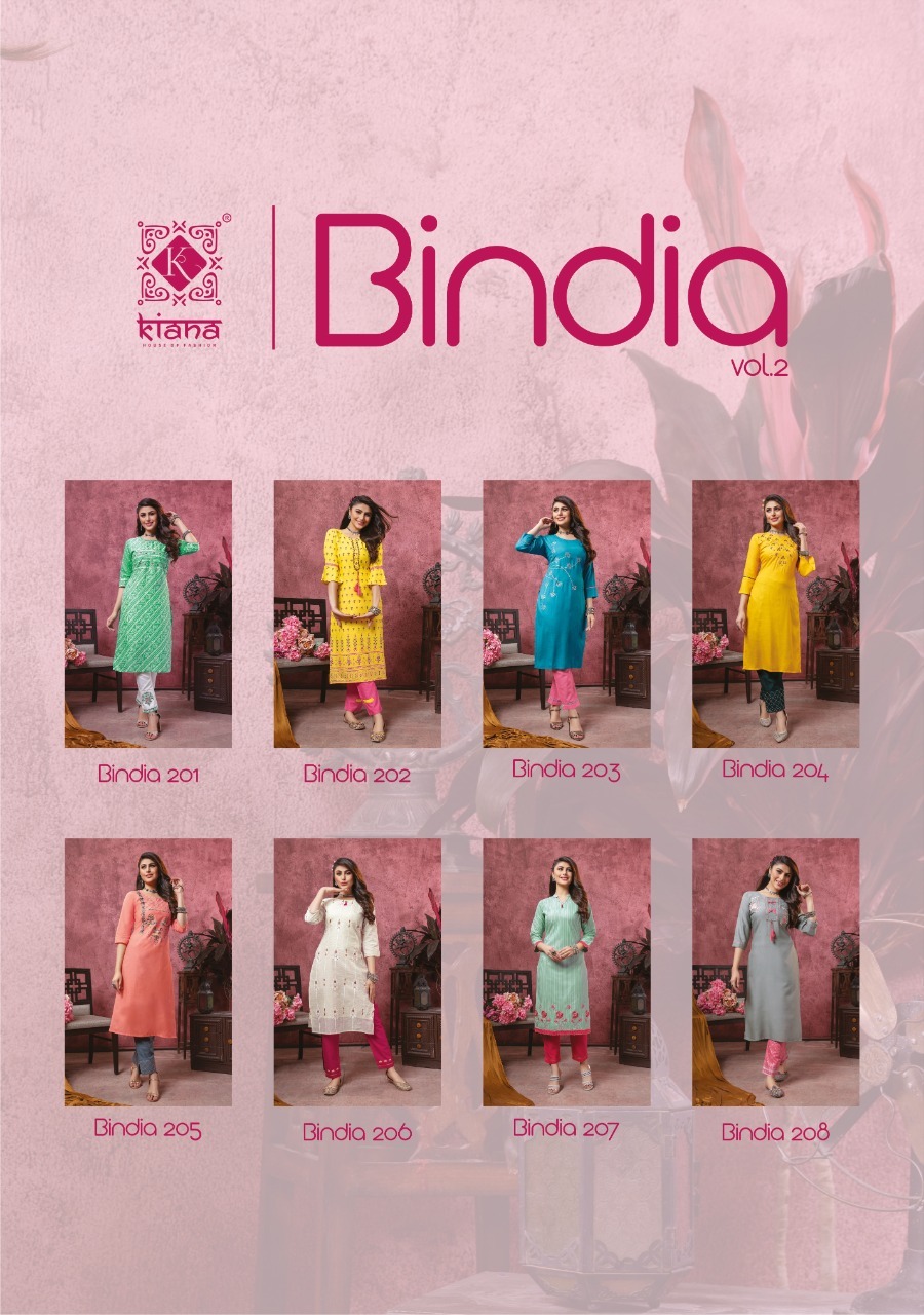 Kiana Fashion Bindia Vol 2 Cotton Rayon With Work Kurti With Bottom Catalog